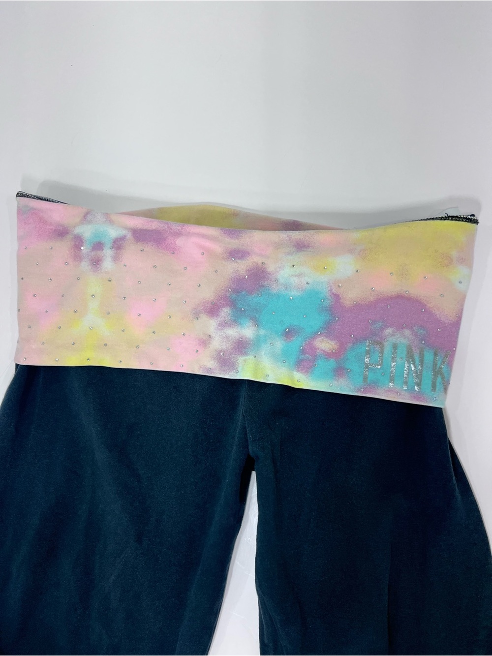 PINK Victoria's Secret Black Leggings with Rhinestone Pastel Waistband - Picture 3 of 9
